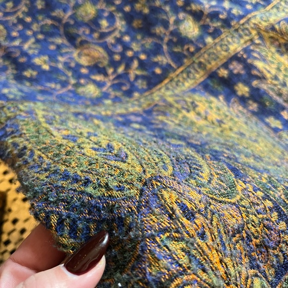 Tree of Life Blue Gold Pashmina Fringe Zip-Up Hoodie Jacket - Picture 6 of 9